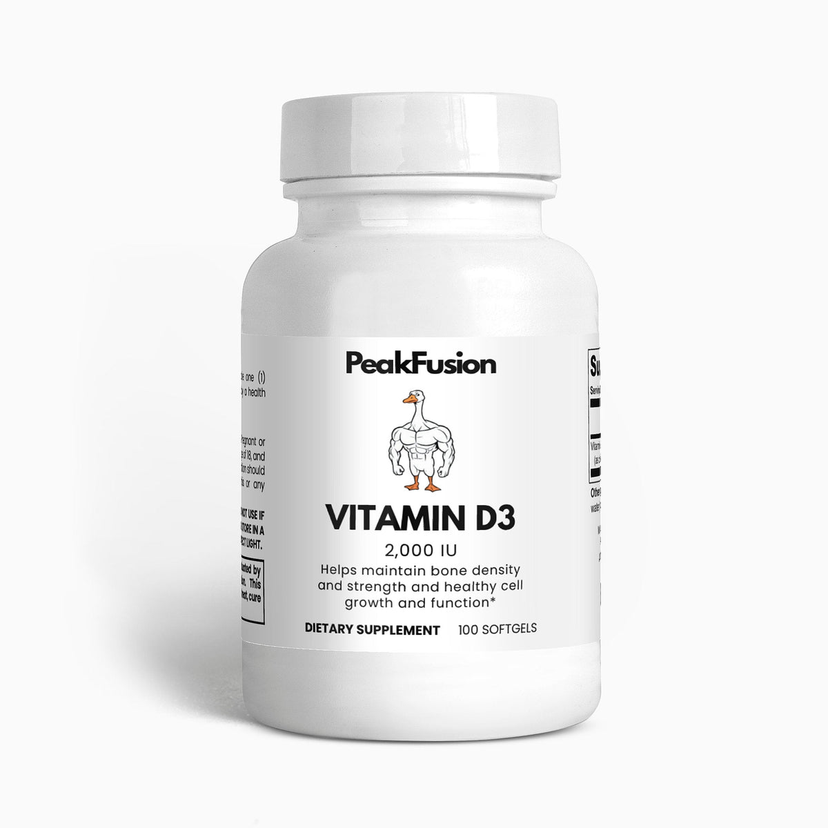 PeakFusion Vitamin D3 2000 IU supplement — verified at 2556 IU per softgel by independent lab