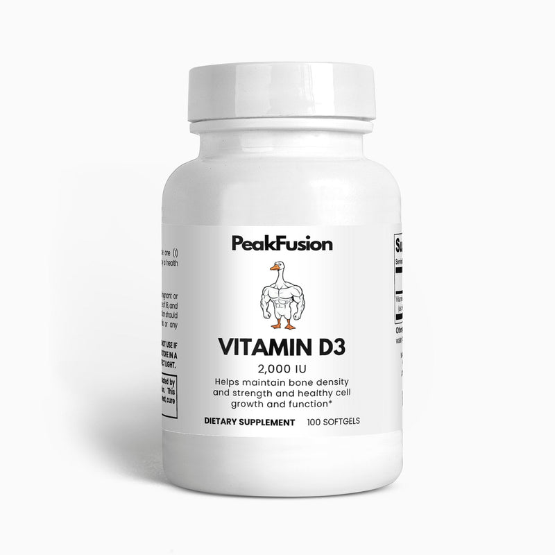 PeakFusion Vitamin D3 2000 IU supplement — verified at 2556 IU per softgel by independent lab