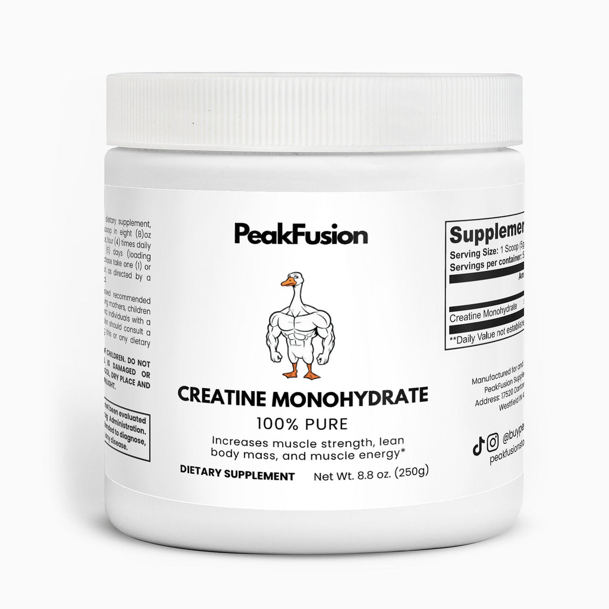PeakFusion Micronized Creatine Monohydrate — third-party tested at 100.8% purity
