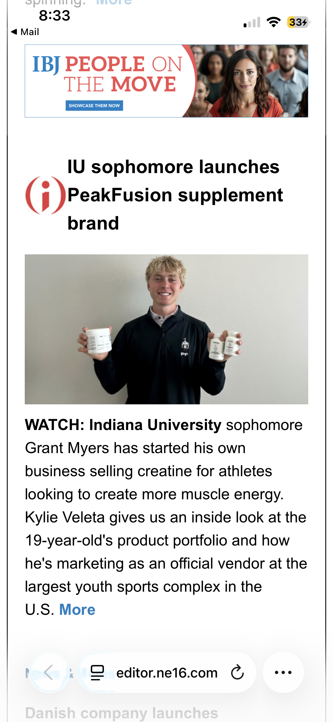 Inside Indiana Business | PeakFusion Supplements | Grant Myers Article