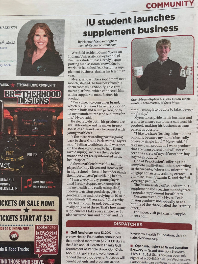 PeakFusion Featured in Current: IU Student Launches Supplement Business